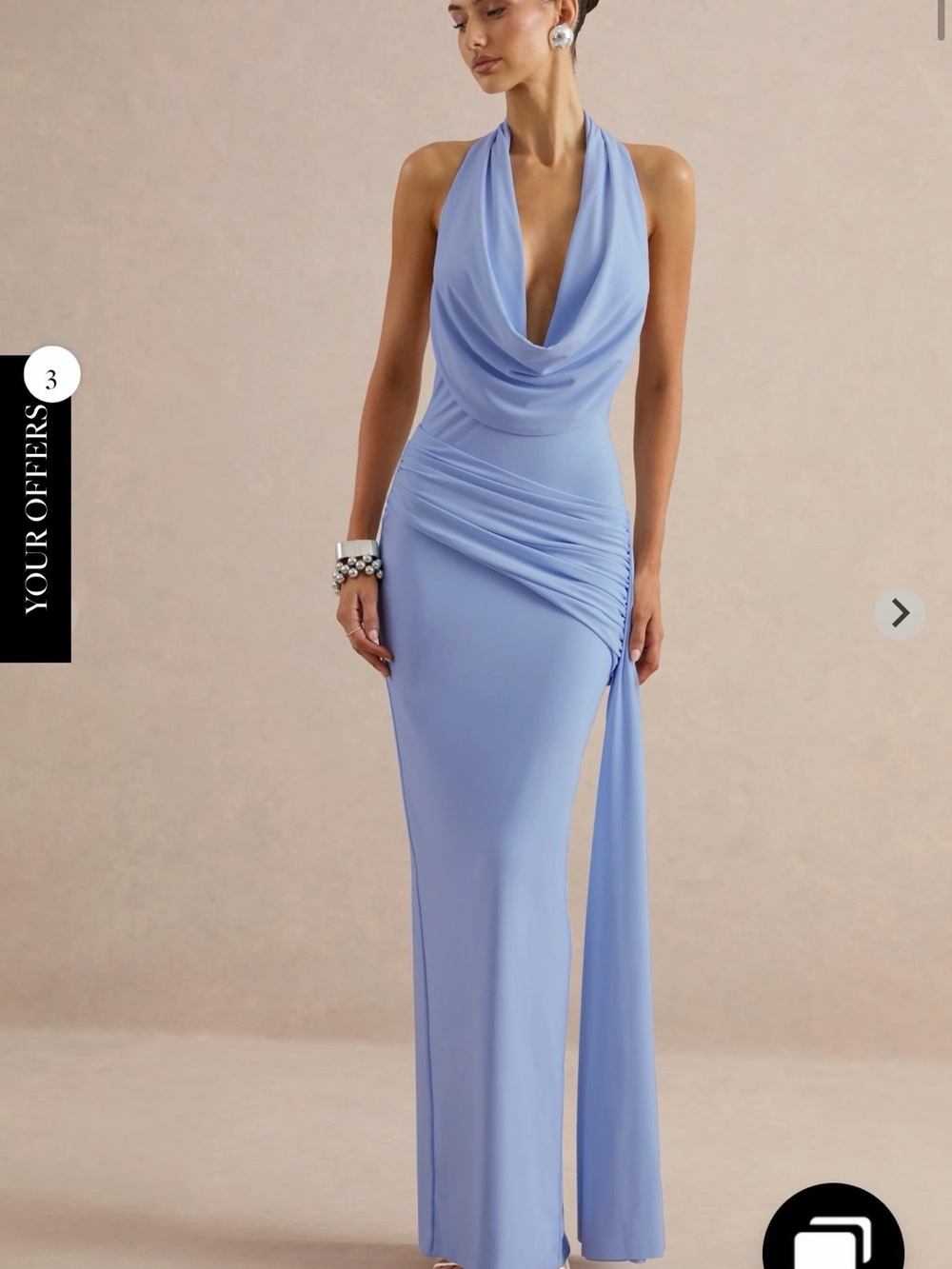 Club L London light Blue Halter Cowl Maxi Dress maude